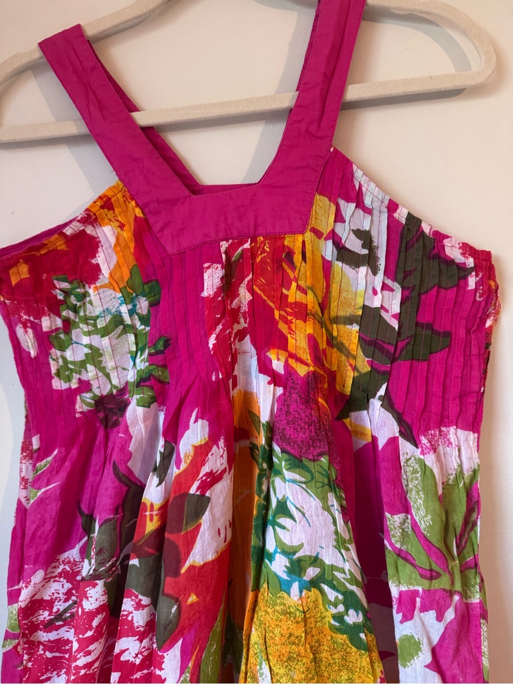 Bright bohemian beach Pink Floral Mini Resort wear Dress /%100 cotton - Picture 8 of 14